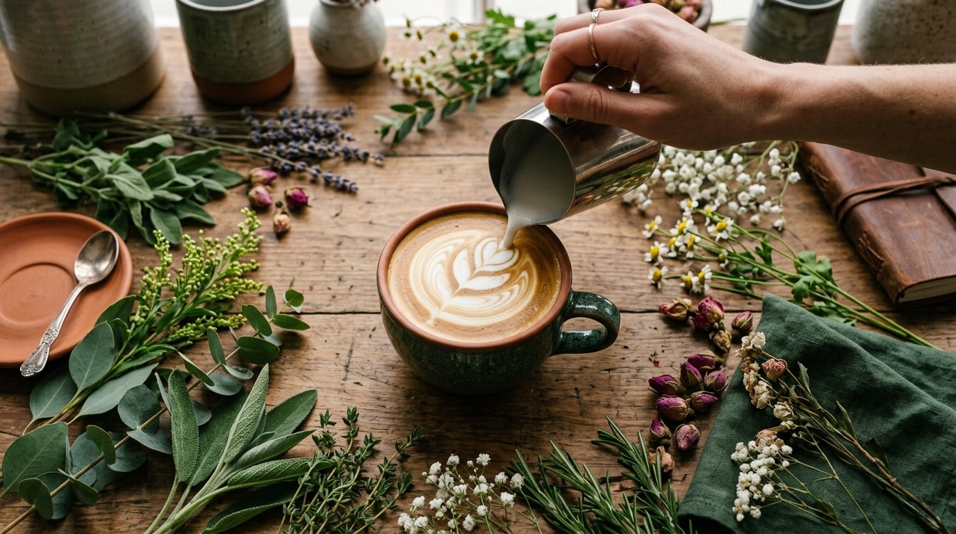 botaniqa kafe atmosferi — botanik sarmaşıklar ve sıcak pour over